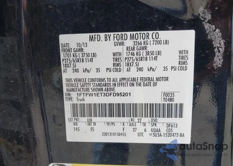 2013 Ford F-150 Lariat from USA, damaged, VIN 1FTFW1ET3DFD95201